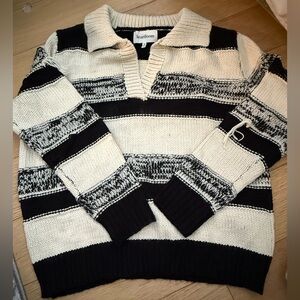 Heartloom V-Neck Sweater in Black and Cream Stripes